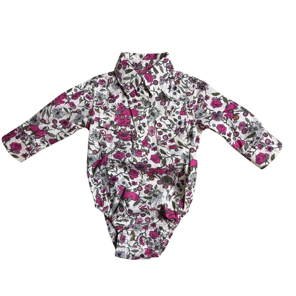 Shyanne Girls Floral‎ Print Long Sleeve Button Up Bodysuit 3-6 Months-797